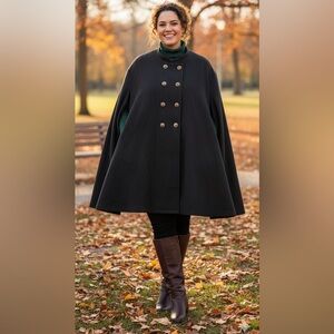 SHEIN Black Double-Breasted Cape